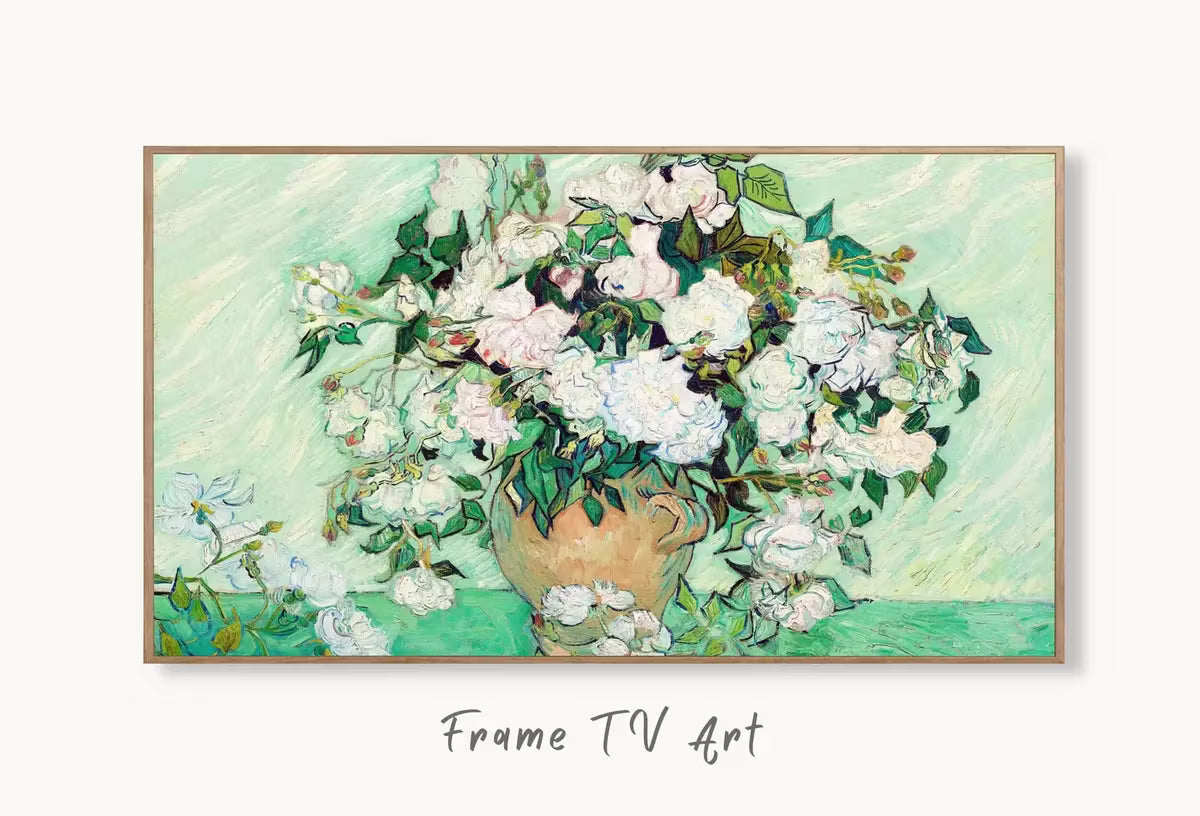 Samsung Frame TV Art 4K Roses Famous Still Life Painting by Vincent van Gogh. Instant Download van Gogh Art for Frame TV. Vintage Wall Art – Frame TV  Art