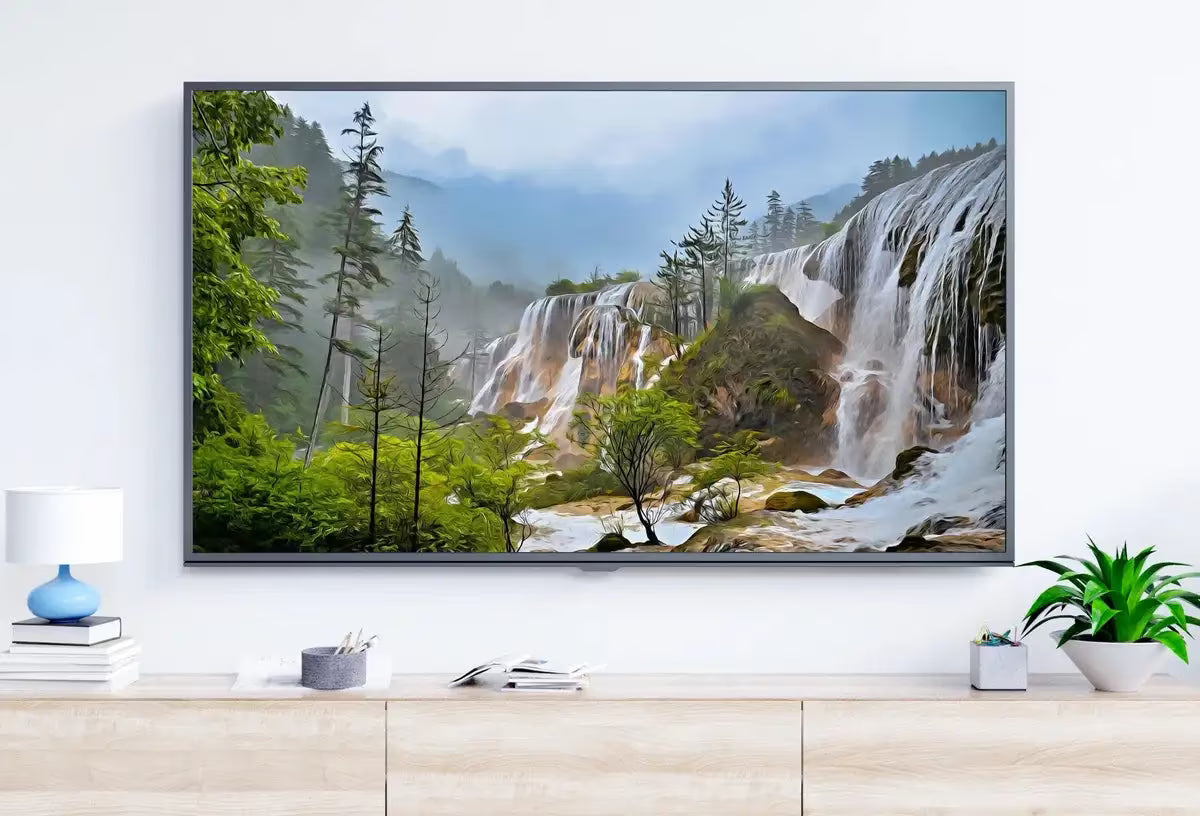 Samsung Frame TV Art 4K Row of Waterfalls in Forest Digital Painting. Instant Download Art for TV. Colorful Frame TV Art. Nature Wall Art – Frame TV  Art