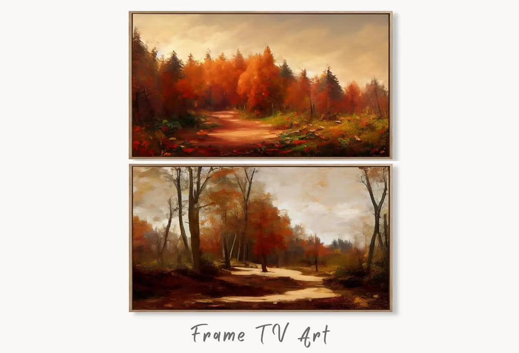 Samsung Frame TV Art 4K Rustic Landscape Autumn Digital Paintings Set of 2. Instant Download Muted Fall Art for Samsung Frame TV. Art for TV – Frame TV Art Set