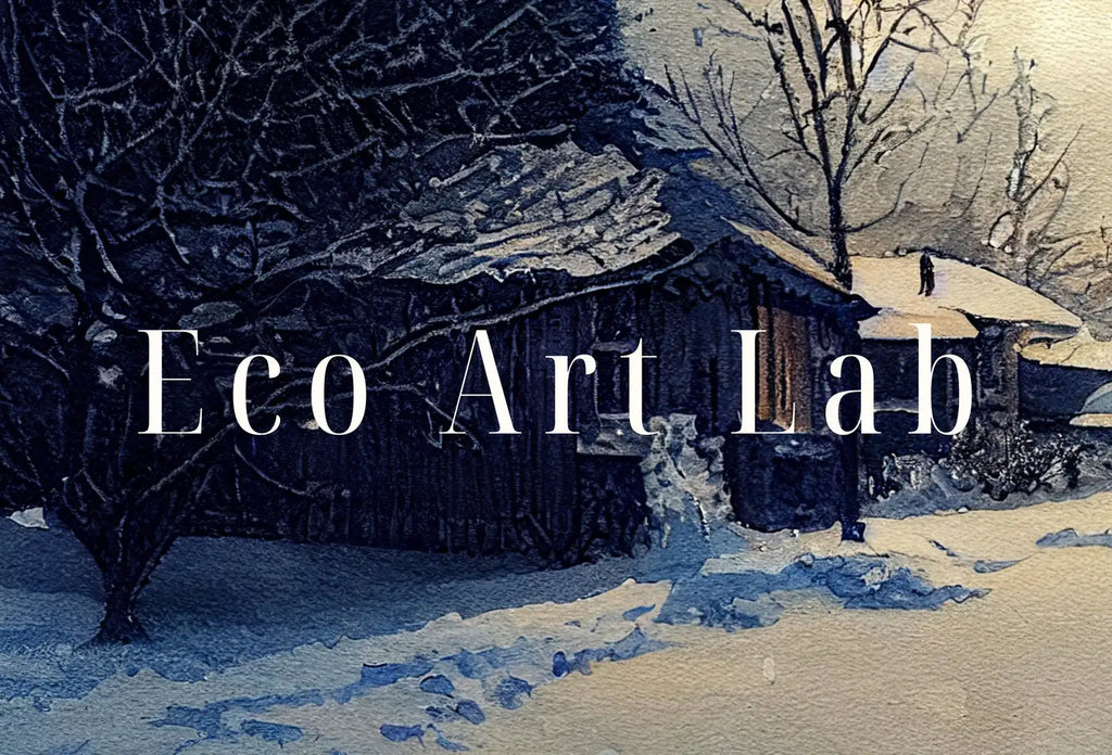 Detail view of artwork from Samsung Frame TV Art 4K Rustic Winter Country Landscape Watercolor Painting. Instant Download Sunset Art for Frame TV. Nature Art for TV. (variation 1)