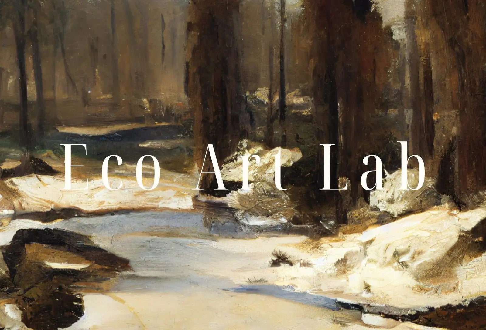 Detail view of artwork from Samsung Frame TV Art 4K Rustic Winter Landscape Forest Painting. Instant Download Muted Snow Art for the Samsung Frame TV. Moody Art for TV. (variation 1)