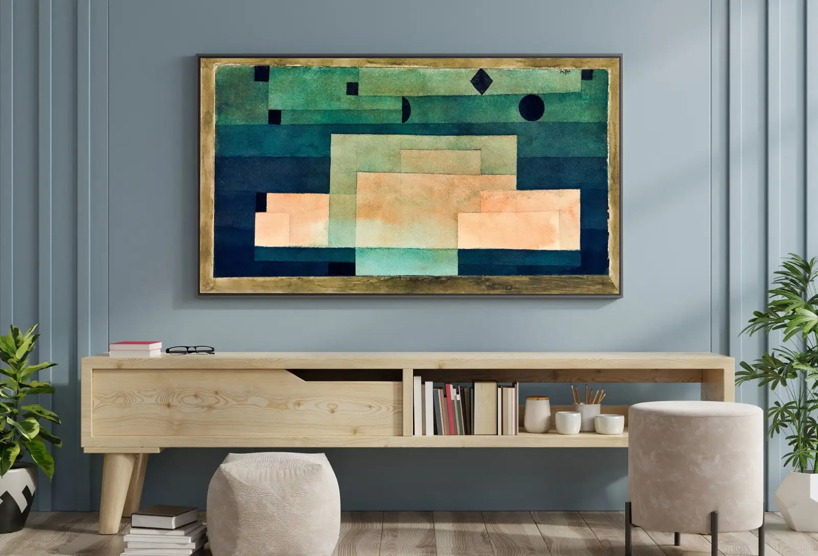 Detail view of artwork from Samsung Frame TV Art 4K Sage Green Wall Art Abstract Painting. Instant Download Vintage Abstract Painting. Paul Klee Art for Frame TV. (variation 1)