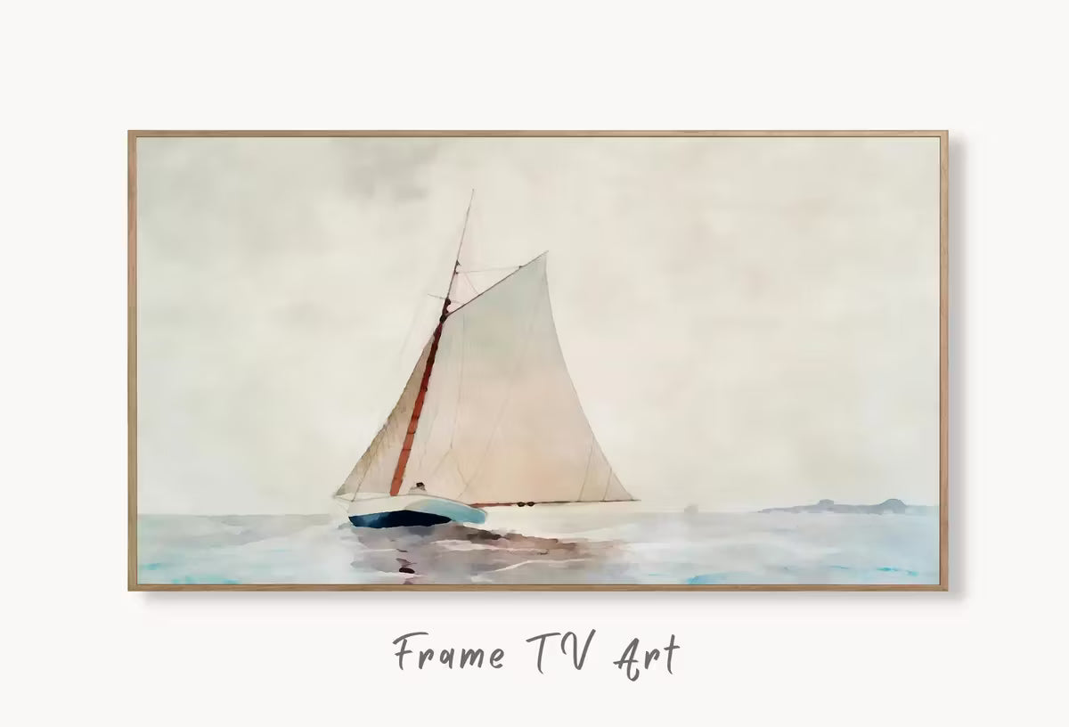 Samsung Frame TV Art 4K Sail Boat At Sea Painting, Nautical Wall Decor. Instant Download Boat Art for the Frame TV. Minimalist Art for TV – Frame TV  Art