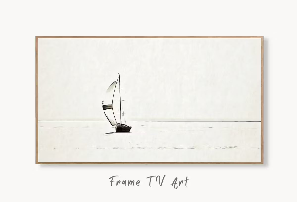 Samsung Frame TV Art 4K Sail Boat At Sea Painting, Nautical Wall Decor. Instant Download Minimalist Boat Art for the Frame TV. Art for TV – Frame TV  Art