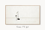 Samsung Frame TV Art 4K Sail Boat At Sea Painting, Nautical Wall Decor. Instant Download Minimalist Boat Art for the Frame TV. Art for TV displayed on Samsung Frame TV on a living room wall.
