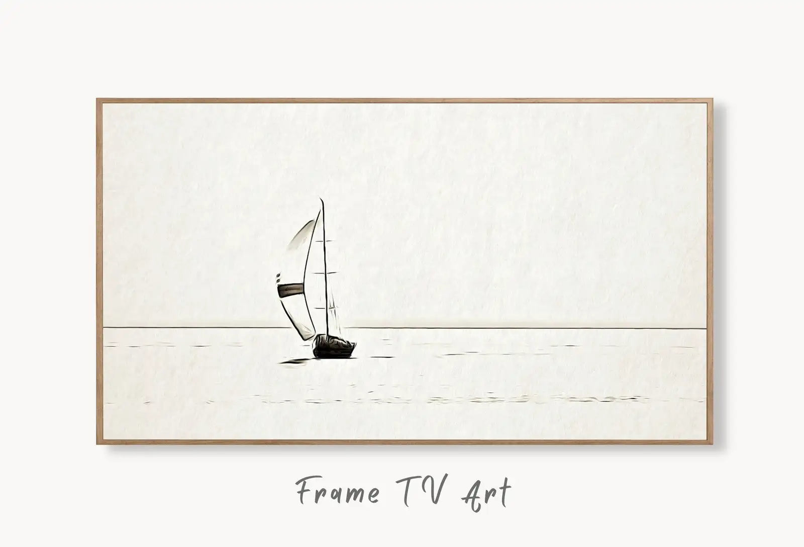Samsung Frame TV Art 4K Sail Boat At Sea Painting, Nautical Wall Decor. Instant Download Minimalist Boat Art for the Frame TV. Art for TV displayed on Samsung Frame TV on a living room wall.