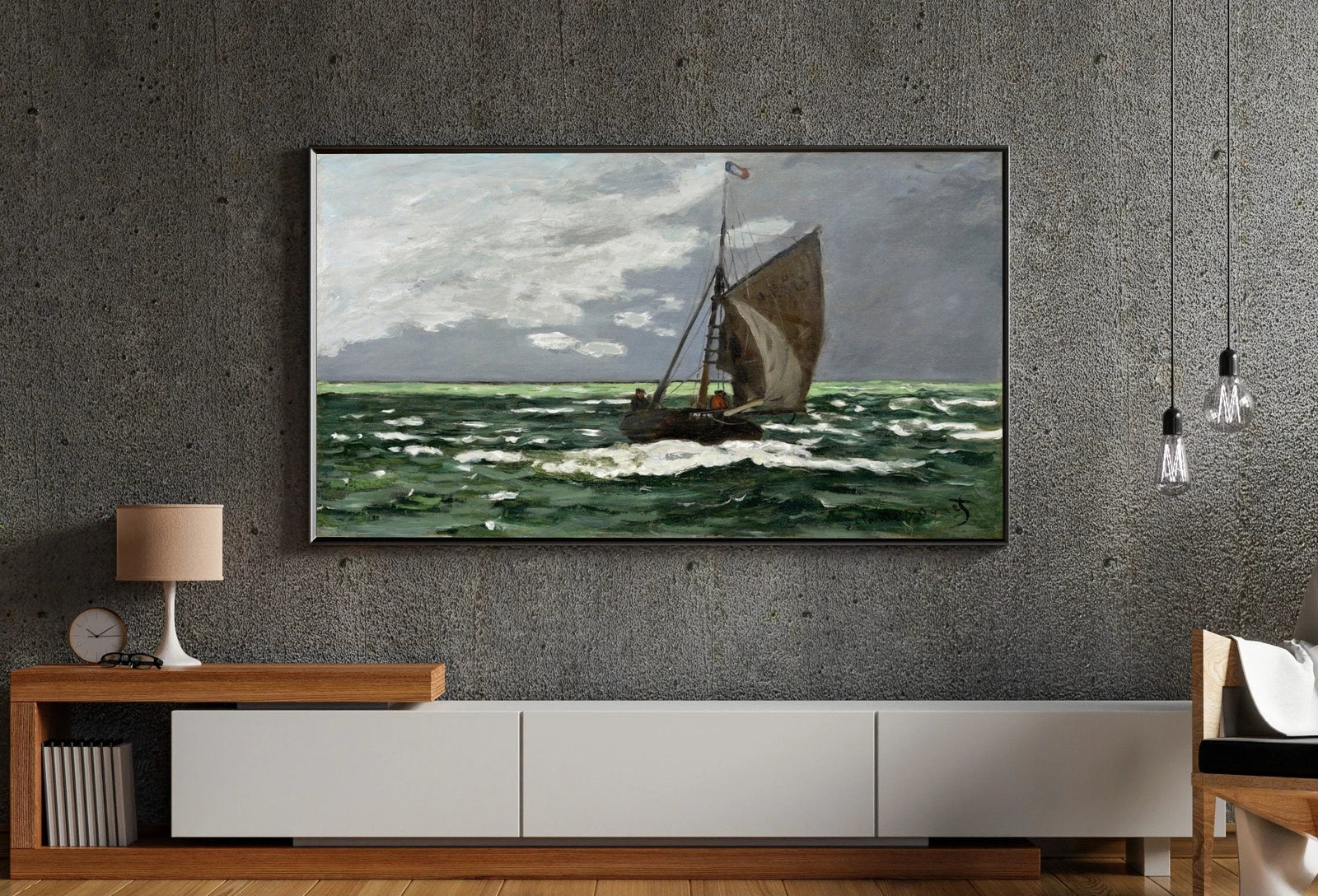 Detail view of artwork from Samsung Frame TV Art 4K Seascape Famous Claude Monet Painting. Instant Download Nautical Wall Art for the Frame TV. Vintage Wall Art. (variation 2)