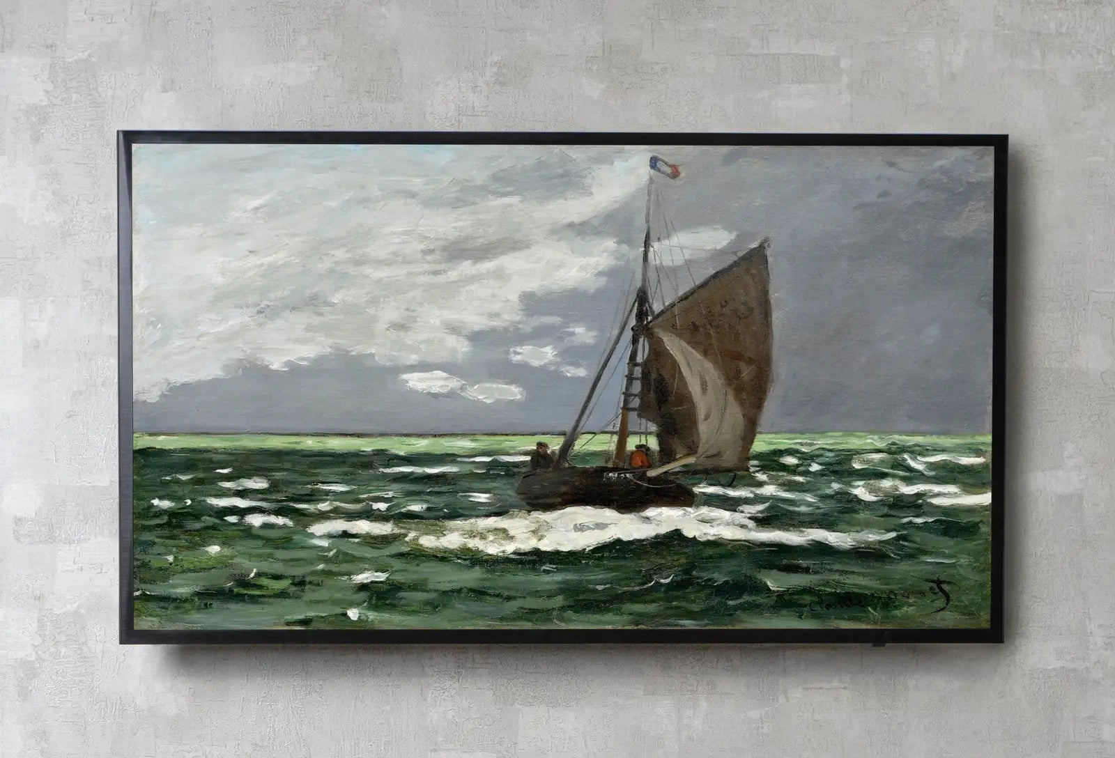 Detail view of artwork from Samsung Frame TV Art 4K Seascape Famous Claude Monet Painting. Instant Download Nautical Wall Art for the Frame TV. Vintage Wall Art. (variation 3)