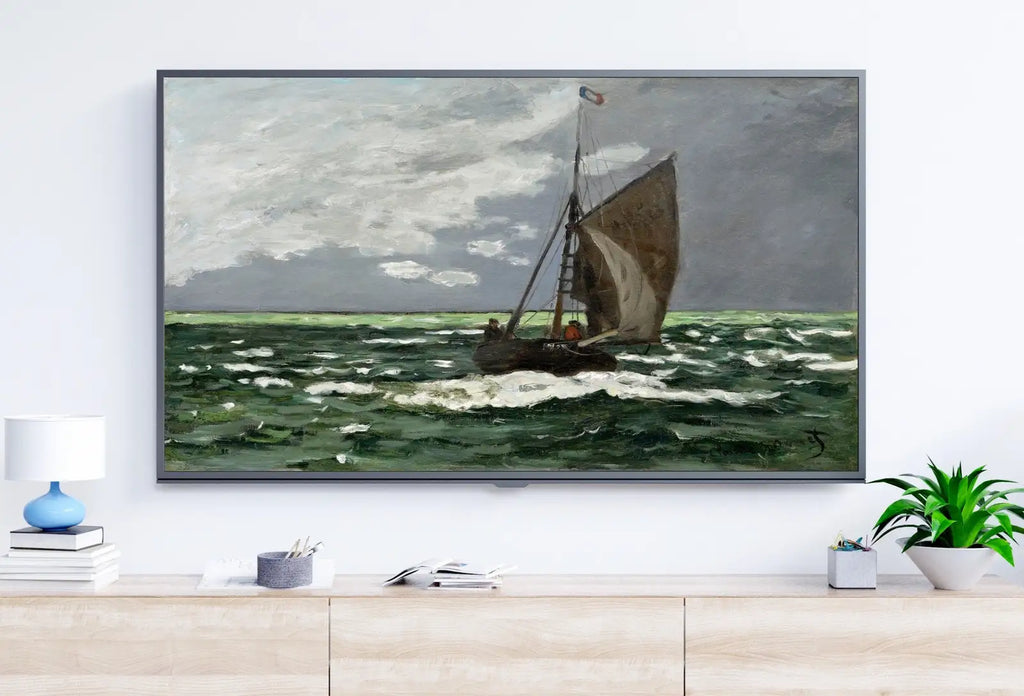 Detail view of artwork from Samsung Frame TV Art 4K Seascape Famous Claude Monet Painting. Instant Download Nautical Wall Art for the Frame TV. Vintage Wall Art. (variation 6)