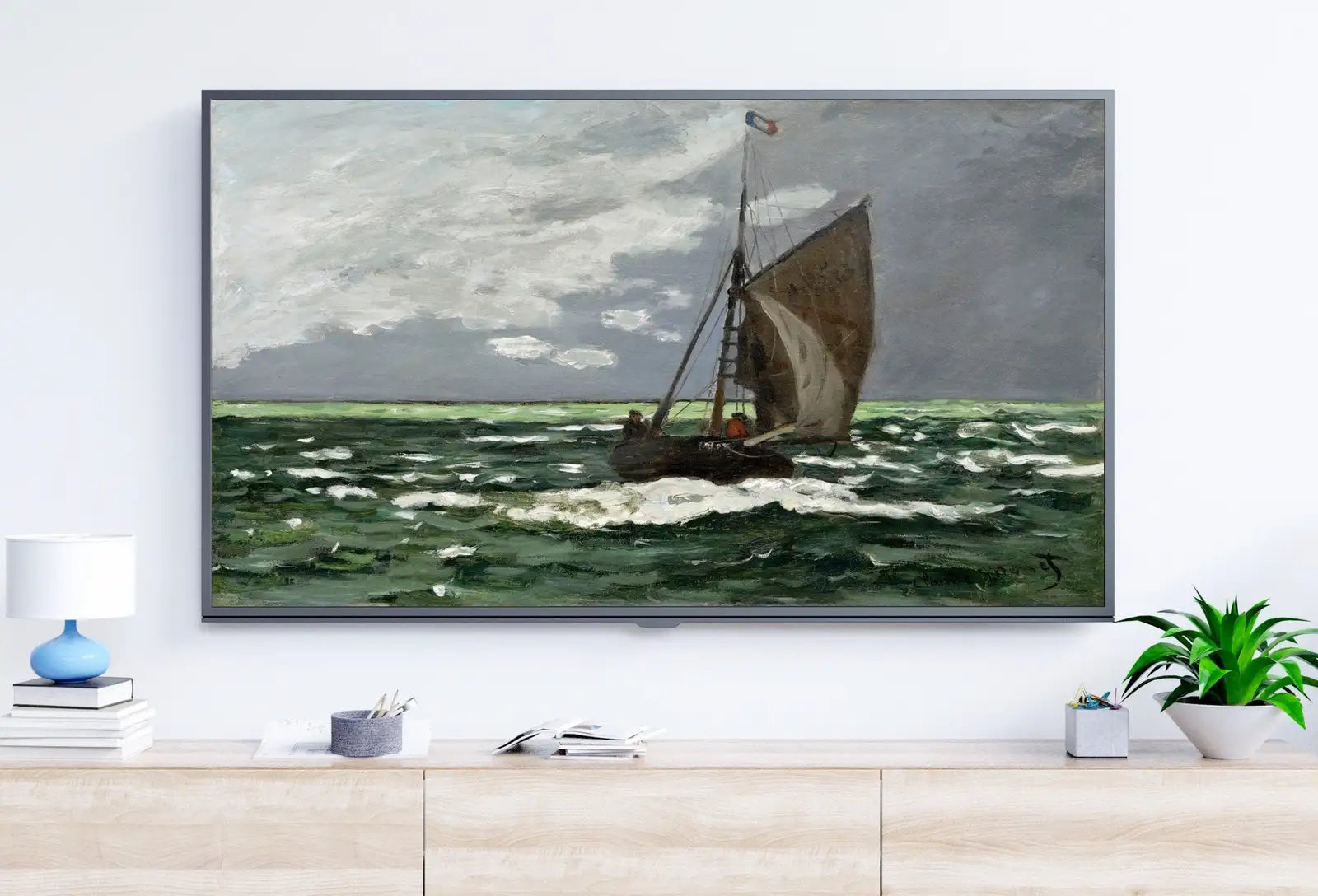 Detail view of artwork from Samsung Frame TV Art 4K Seascape Famous Claude Monet Painting. Instant Download Nautical Wall Art for the Frame TV. Vintage Wall Art. (variation 6)