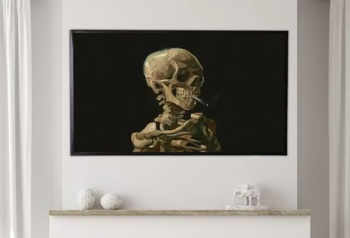 Samsung Frame TV Art 4K Smoking Skeleton Famous Painting by Vincent van Gogh. Instant Download van Gogh Skull for Frame TV. Vintage Decor – Frame TV  Art