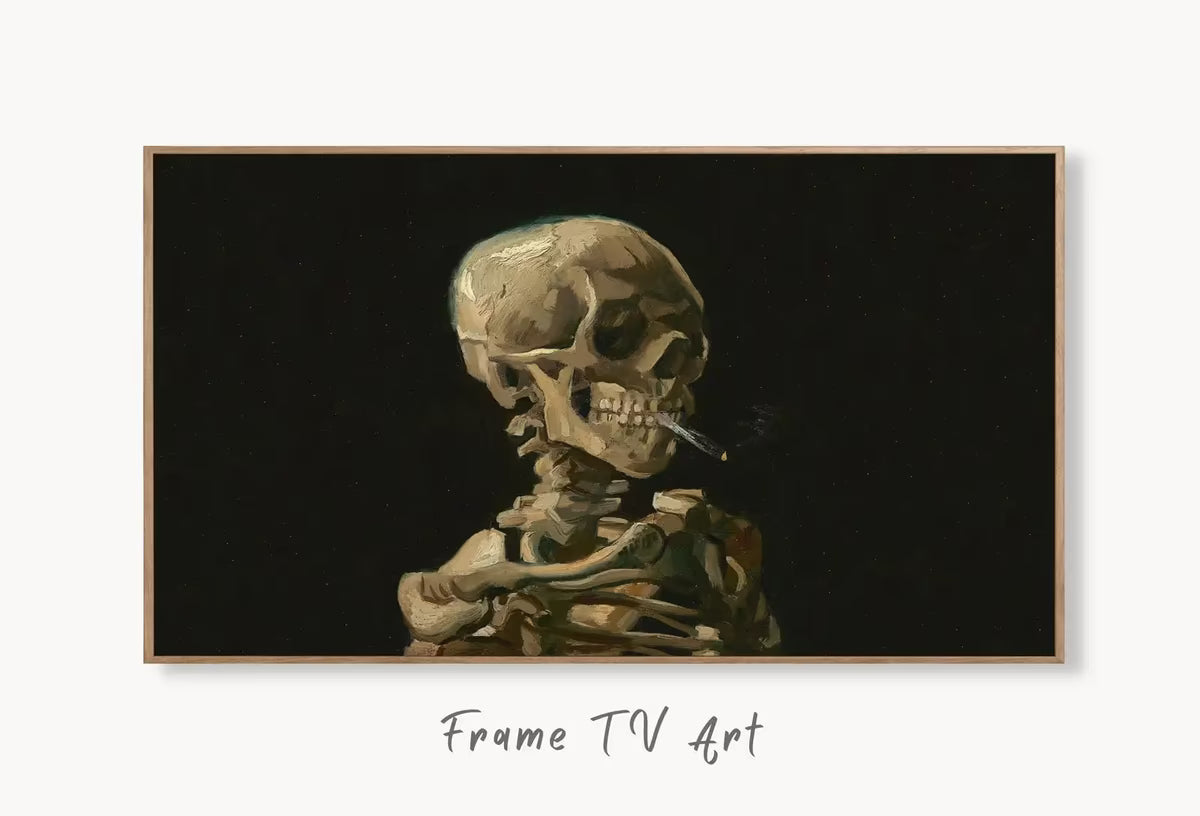 Samsung Frame TV Art 4K Smoking Skeleton Famous Painting by Vincent van Gogh. Instant Download van Gogh Skull for Frame TV. Vintage Decor – Frame TV  Art