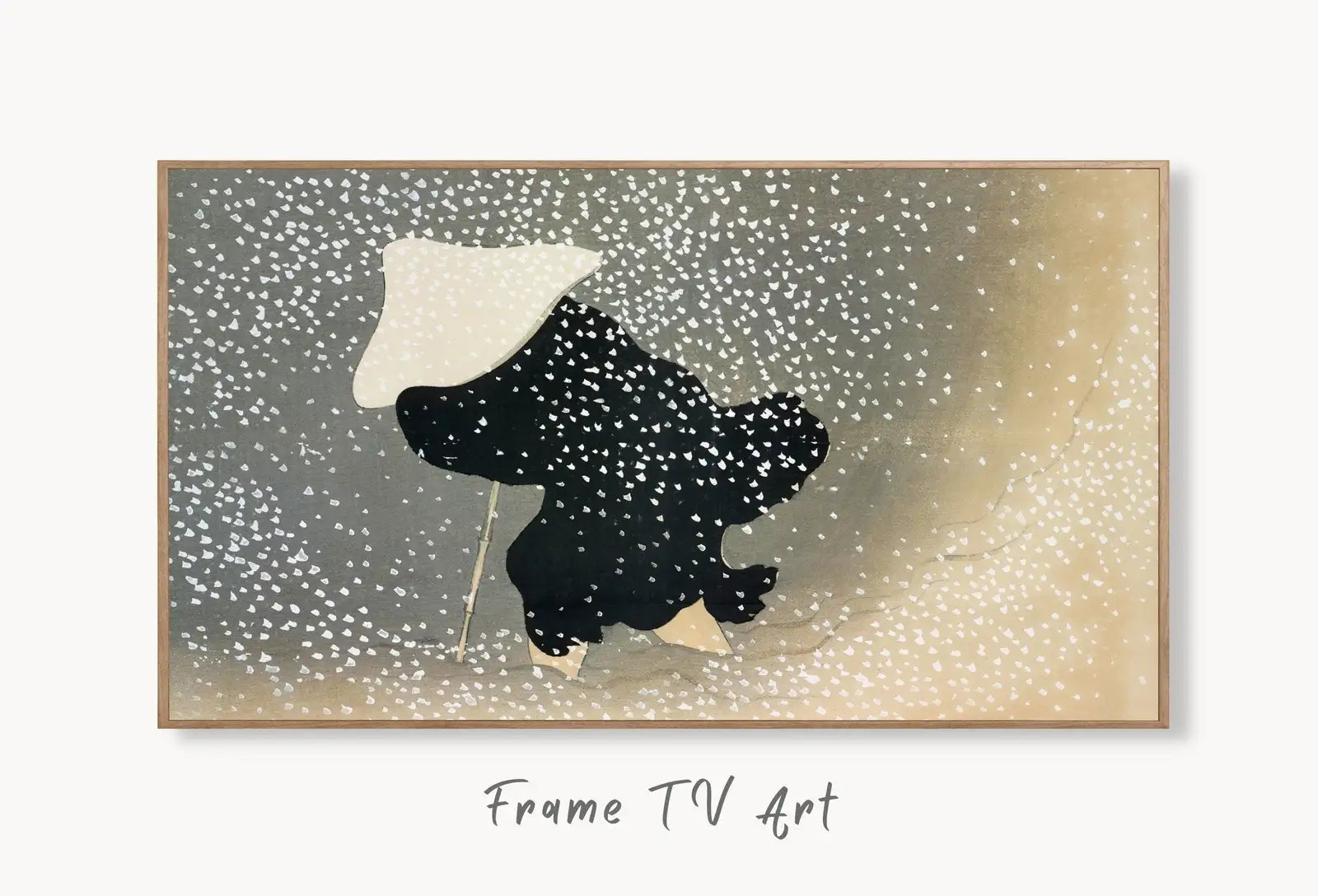 Samsung Frame TV Art 4K Snow from Momoyogusa Japanese Wall Art. Instant Download Antique Japanese Art for the Frame TV. Vintage Wall Art displayed on Samsung Frame TV on a living room wall.