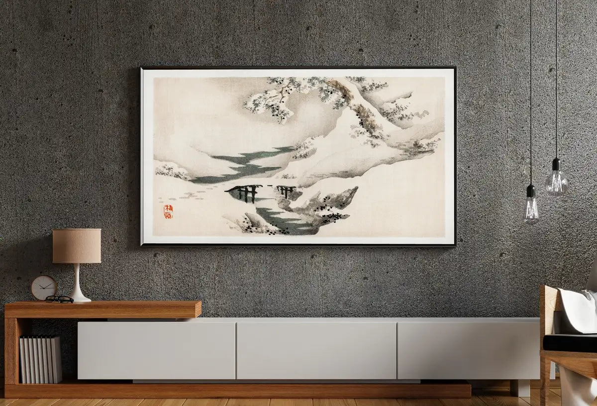 Detail view of artwork from Samsung Frame TV Art 4K Snow Landscape Vintage Japanese Wall Art. Instant Download Antique Japanese Art for the Frame TV. Vintage Wall Art. (variation 2)