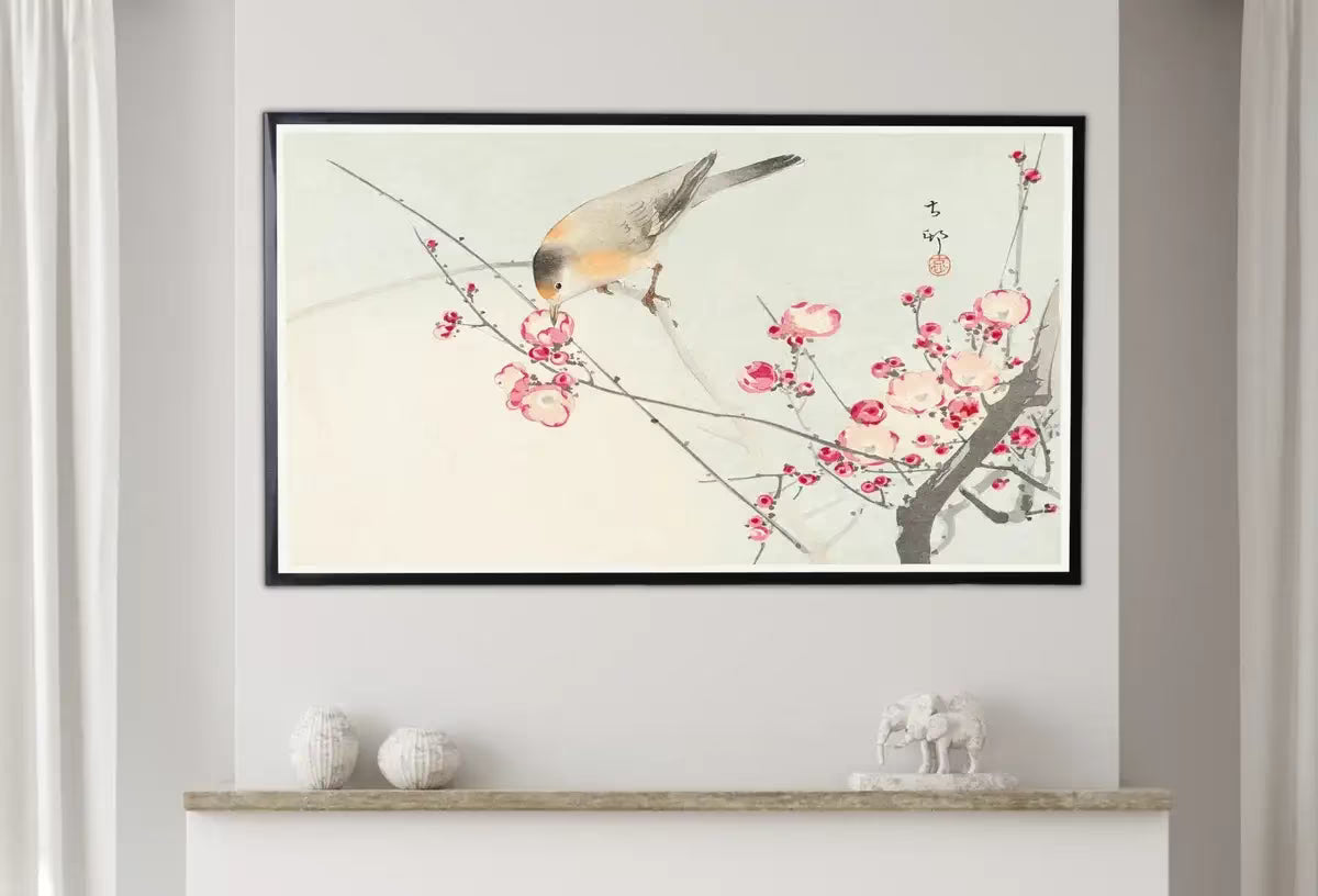 Samsung Frame TV Art 4K Songbird on Blossom Tree Vintage Japanese Wall Art. Instant Download Antique Japanese Art for the Frame TV. Bird Art – Frame TV  Art
