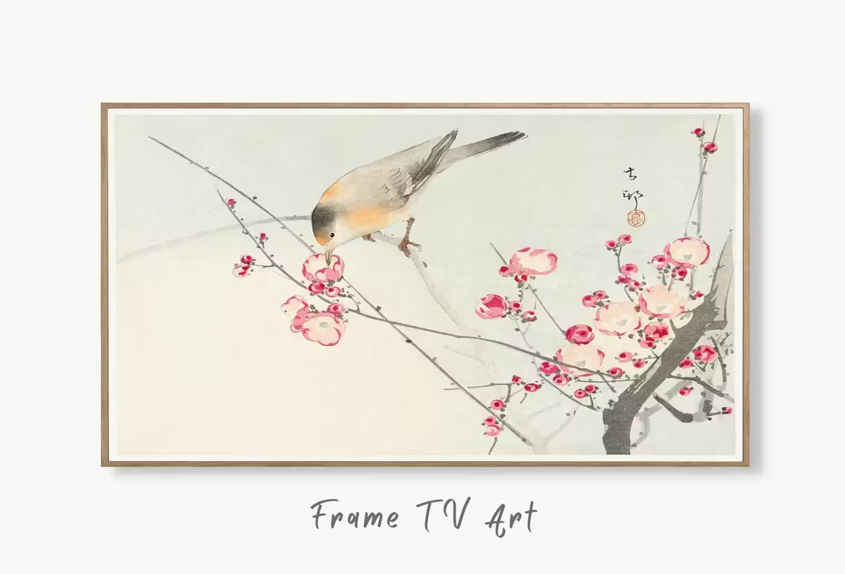 Samsung Frame TV Art 4K Songbird on Blossom Tree Vintage Japanese Wall Art. Instant Download Antique Japanese Art for the Frame TV. Bird Art – Frame TV  Art