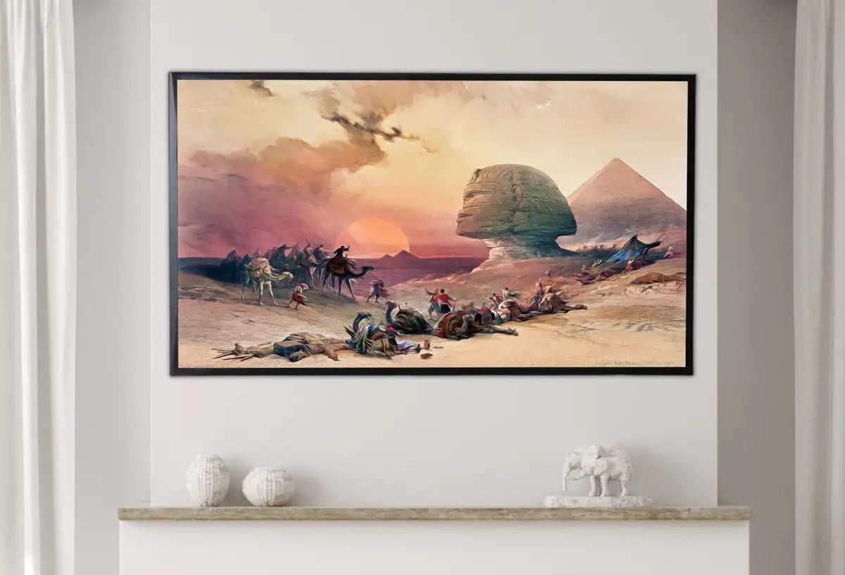 Detail view of artwork from Samsung Frame TV Art 4K Sphinx of Giza & Pyramid Ancient Egyptian Wall Art. Instant Download Antique Vintage Egyptian Art for Frame TV.. (variation 2)