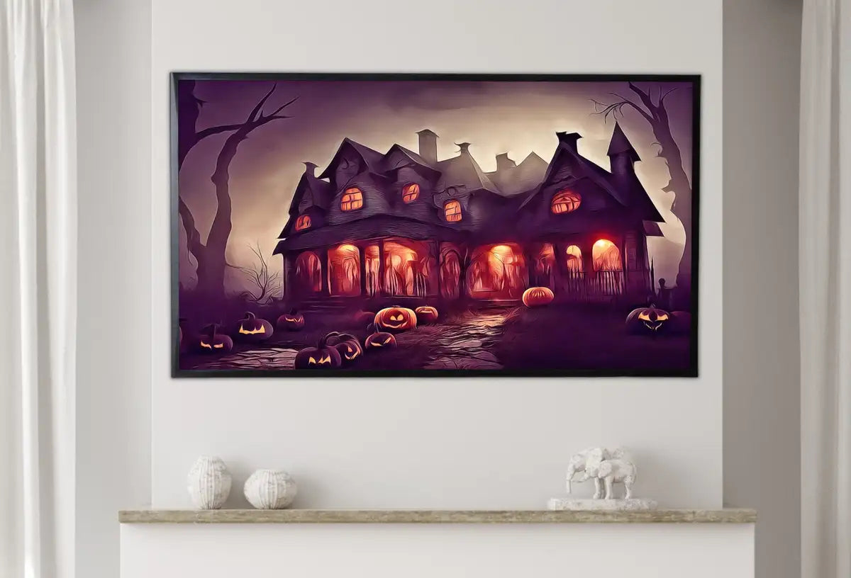 Detail view of artwork from Samsung Frame TV Art 4K Spooky Haunted House. Dark Creepy Landscape Instant Download. Scary Frame TV Art. Digital Art for Samsung Frame TV. (variation 2)