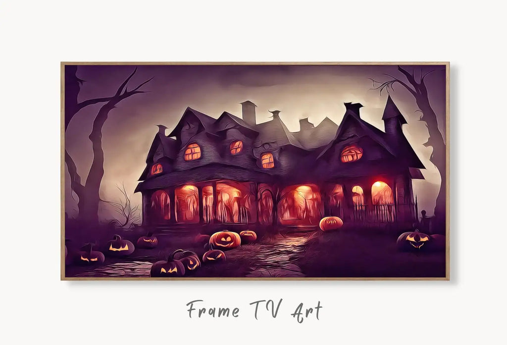 Samsung Frame TV Art 4K Spooky Haunted House. Dark Creepy Landscape Instant Download. Scary Frame TV Art. Digital Art for Samsung Frame TV displayed on Samsung Frame TV on a living room wall.