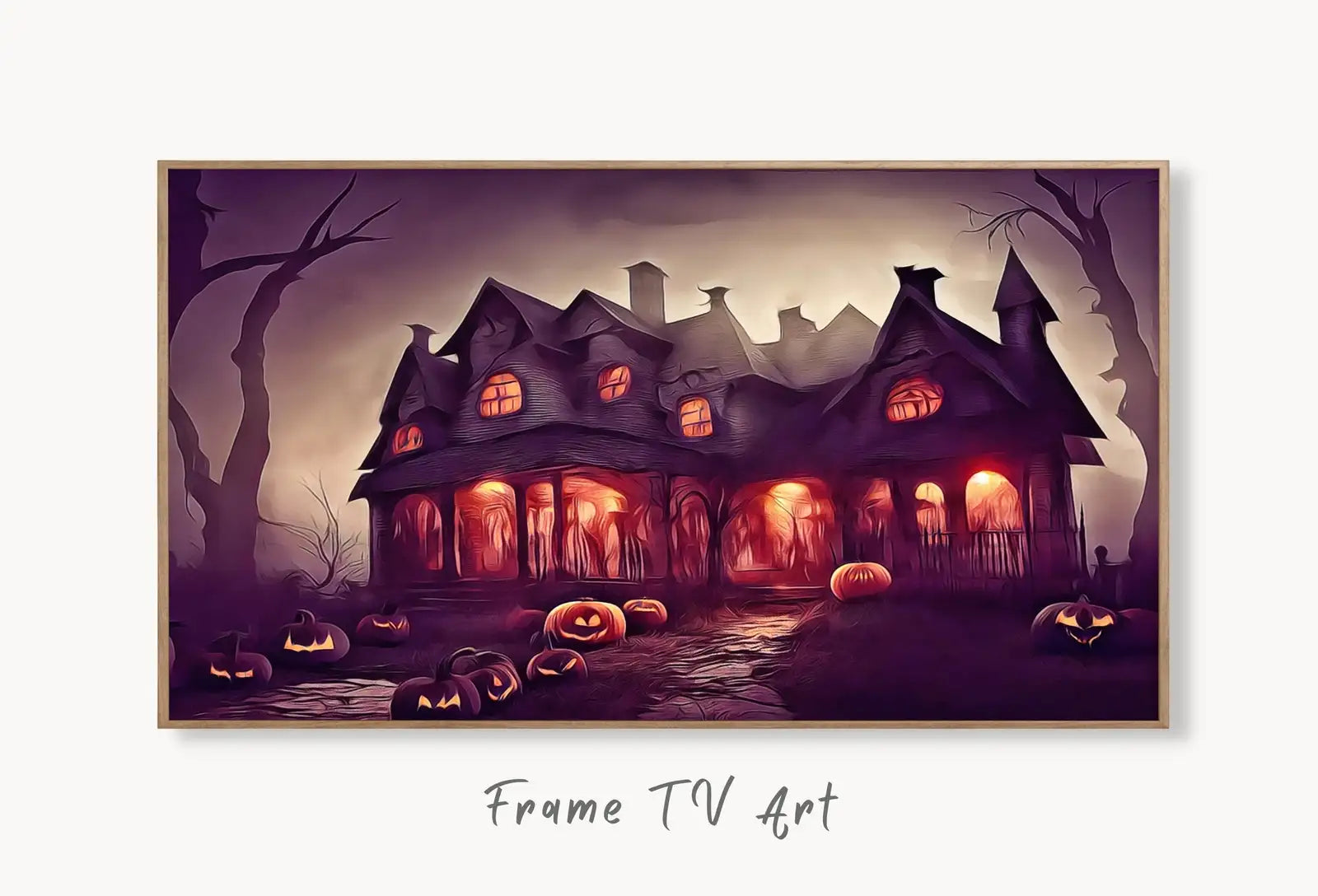 Samsung Frame TV Art 4K Spooky Haunted House. Dark Creepy Landscape Instant Download. Scary Frame TV Art. Digital Art for Samsung Frame TV displayed on Samsung Frame TV on a living room wall.