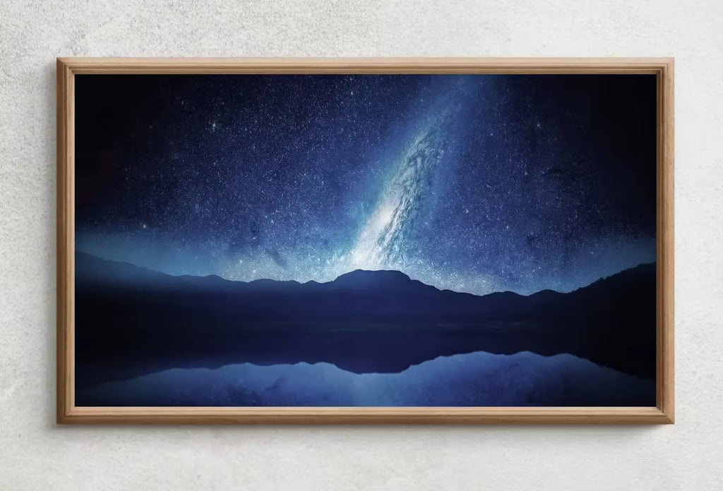 Samsung Frame TV Art 4K Stars at Night over Mountains Landscape Wall Art. Instant Download Blue Mountain Digital Painting. Art for Frame TV – Frame TV  Art