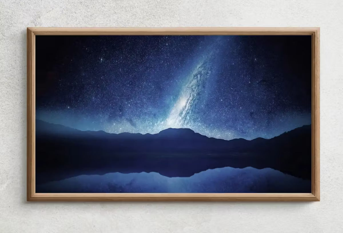 Samsung Frame TV Art 4K Stars at Night over Mountains Landscape Wall Art. Instant Download Blue Mountain Digital Painting. Art for Frame TV – Frame TV  Art