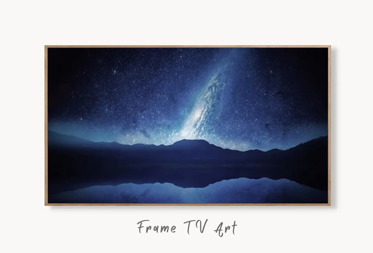 Samsung Frame TV Art 4K Stars at Night over Mountains Landscape Wall Art. Instant Download Blue Mountain Digital Painting. Art for Frame TV – Frame TV  Art