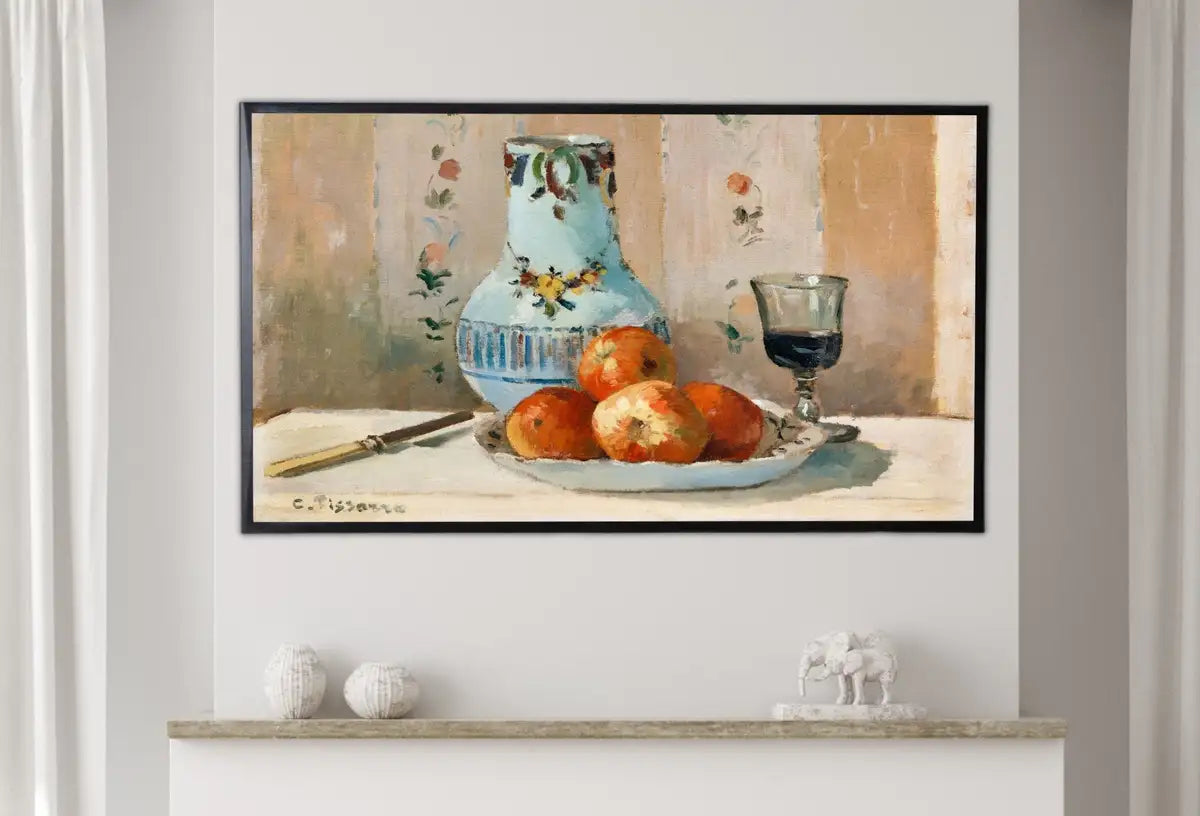 Detail view of artwork from Samsung Frame TV Art 4K Still Life with Apples and Pitcher Famous Monet Painting. Instant Download Wall Art for Frame TV. Vintage Wall Art. (variation 2)