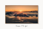 Samsung Frame TV Art 4K Sunset on the Beach Landscape Photography. Instant Download Sunset Coastal Nautical Art for the Frame TV. Art for TV displayed on Samsung Frame TV on a living room wall.