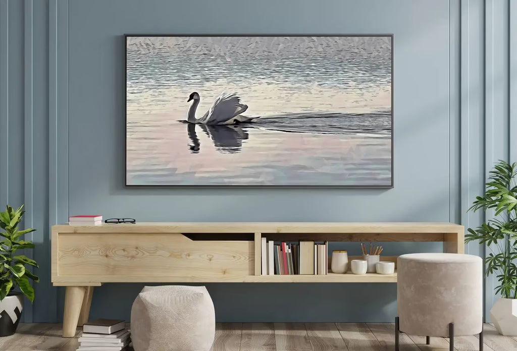 Samsung Frame TV Art 4K Swimming Swan, , Digital Art for Tv Swan Decor, White Frame TV Art, Swan Painting – Frame TV  Art