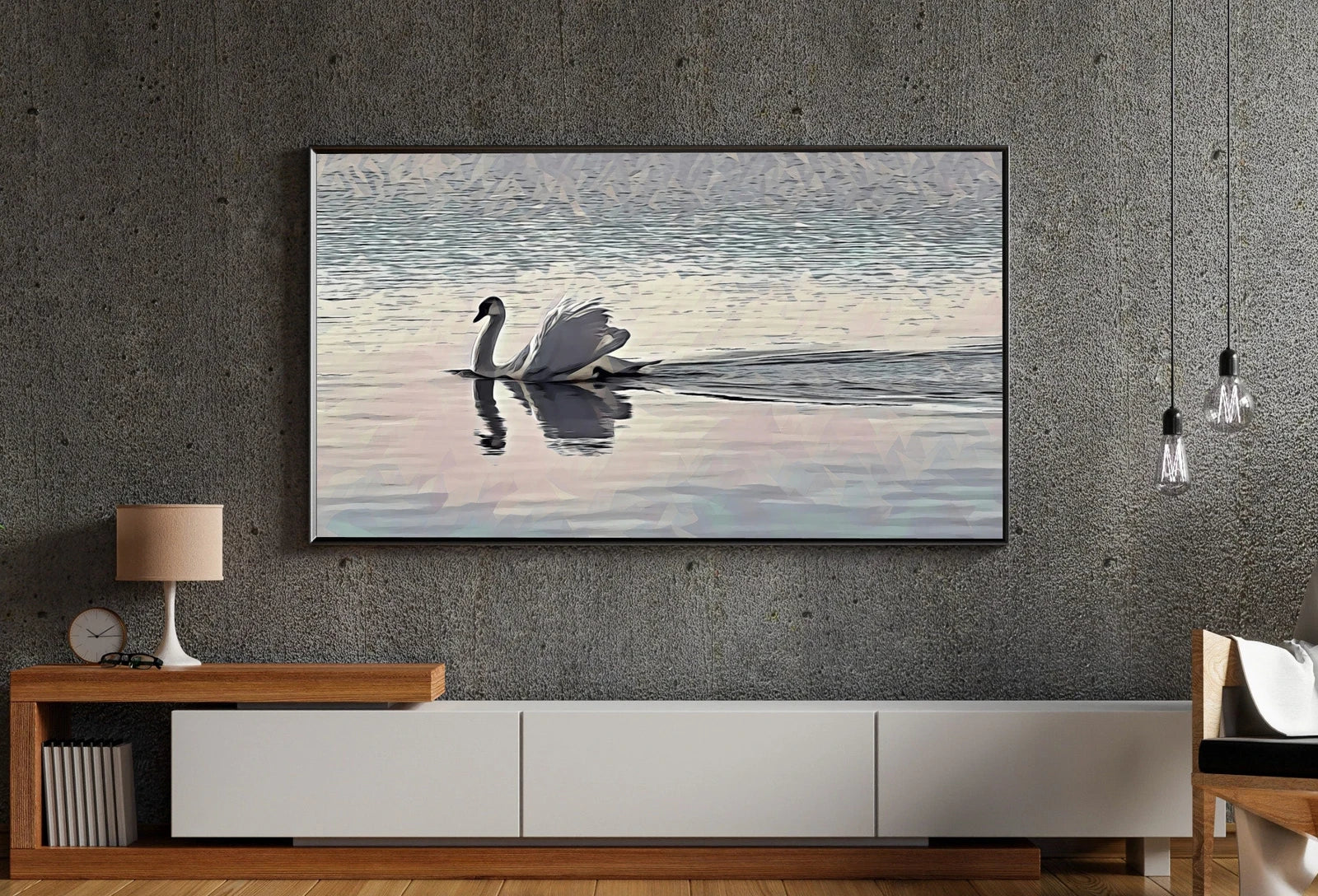 Detail view of artwork from Samsung Frame TV Art 4K Swimming Swan, Digital Download, Digital Art for Tv Swan Decor, White Frame TV Art, Swan Painting. (variation 2)