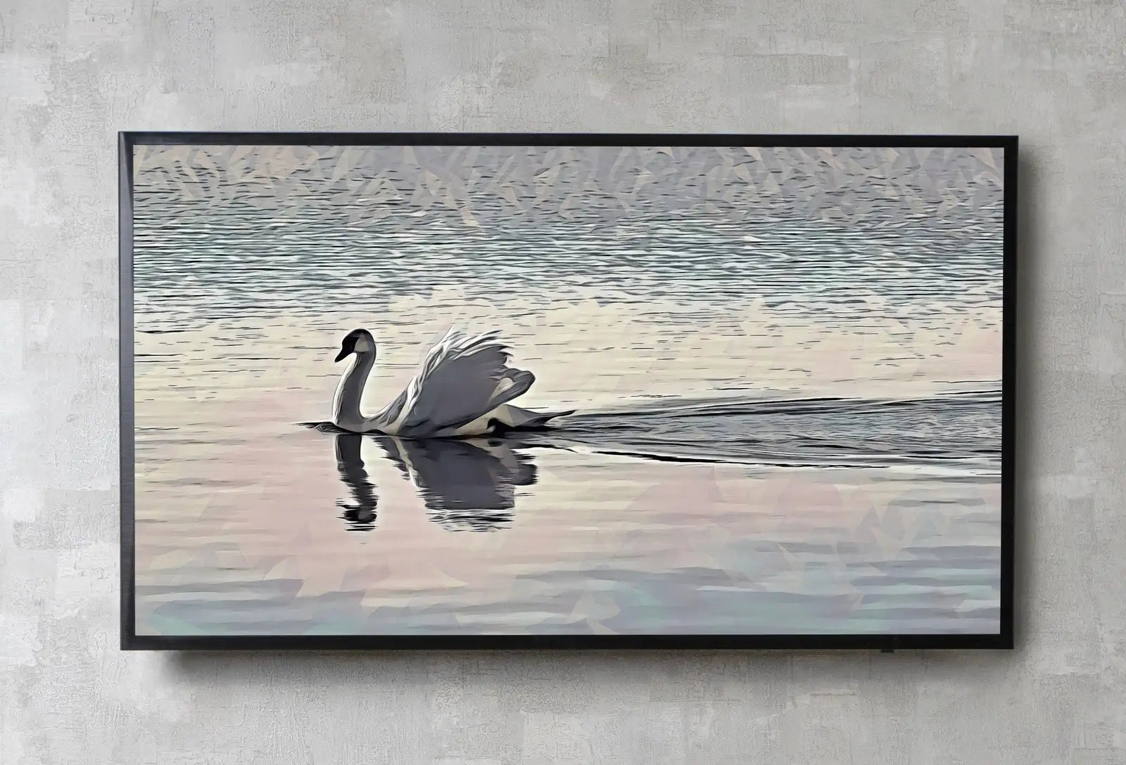 Detail view of artwork from Samsung Frame TV Art 4K Swimming Swan, Digital Download, Digital Art for Tv Swan Decor, White Frame TV Art, Swan Painting. (variation 3)