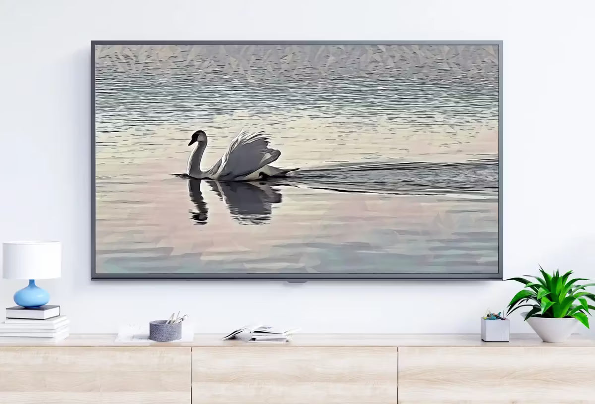 Samsung Frame TV Art 4K Swimming Swan, , Digital Art for Tv Swan Decor, White Frame TV Art, Swan Painting – Frame TV  Art