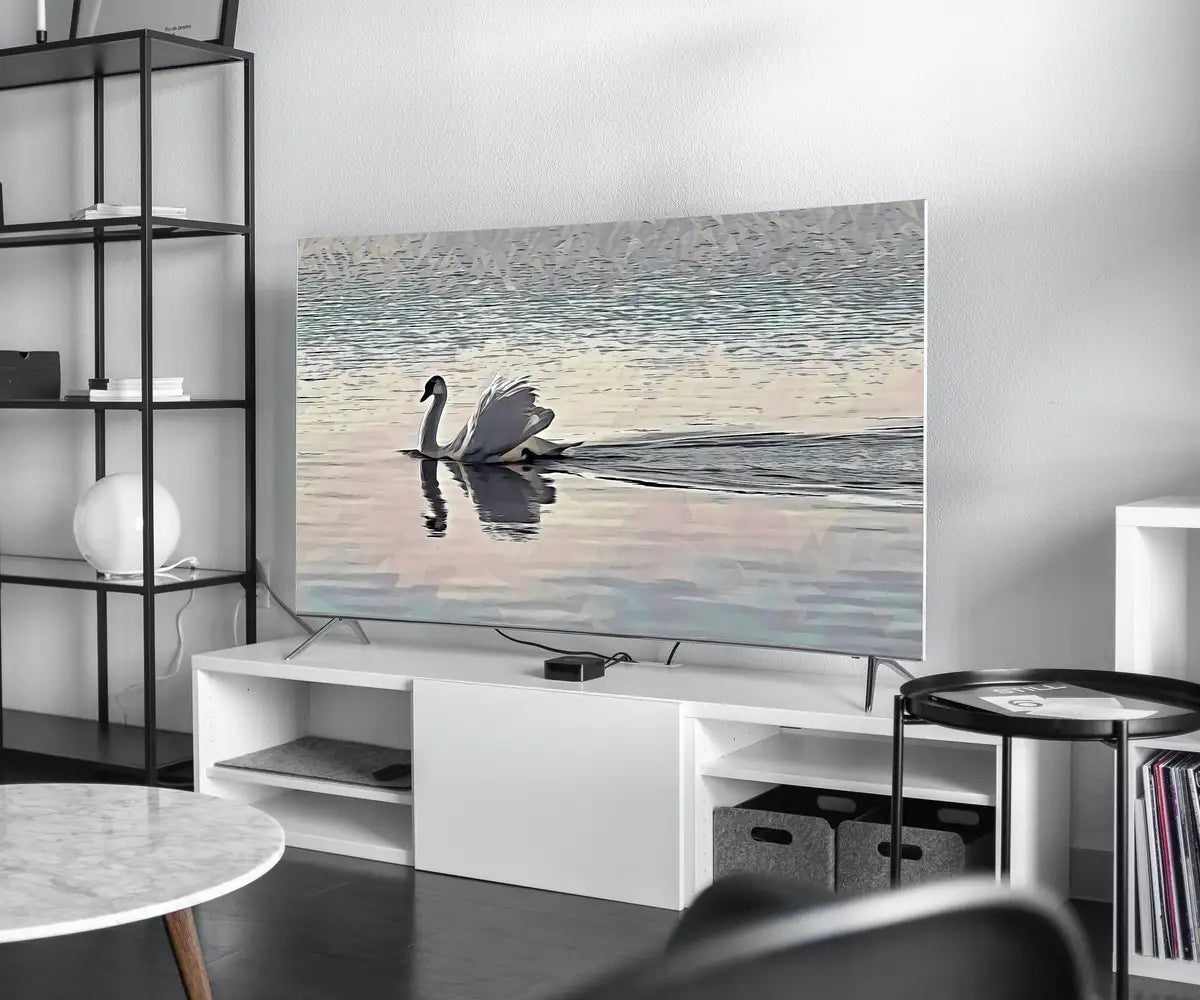 Detail view of artwork from Samsung Frame TV Art 4K Swimming Swan, Digital Download, Digital Art for Tv Swan Decor, White Frame TV Art, Swan Painting. (variation 5)
