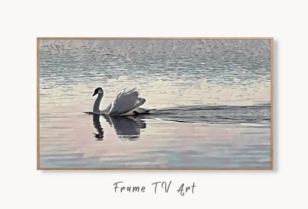 Samsung Frame TV Art 4K Swimming Swan, , Digital Art for Tv Swan Decor, White Frame TV Art, Swan Painting – Frame TV  Art