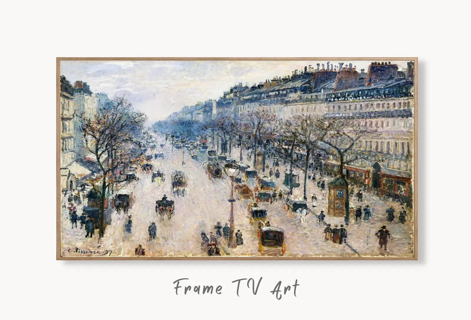 Samsung Frame TV Art 4K The Boulevard Montmartre Painting by Vincent van Gogh. Instant Download van Gogh Art for Frame TV. Vintage Wall Art displayed on Samsung Frame TV on a living room wall.