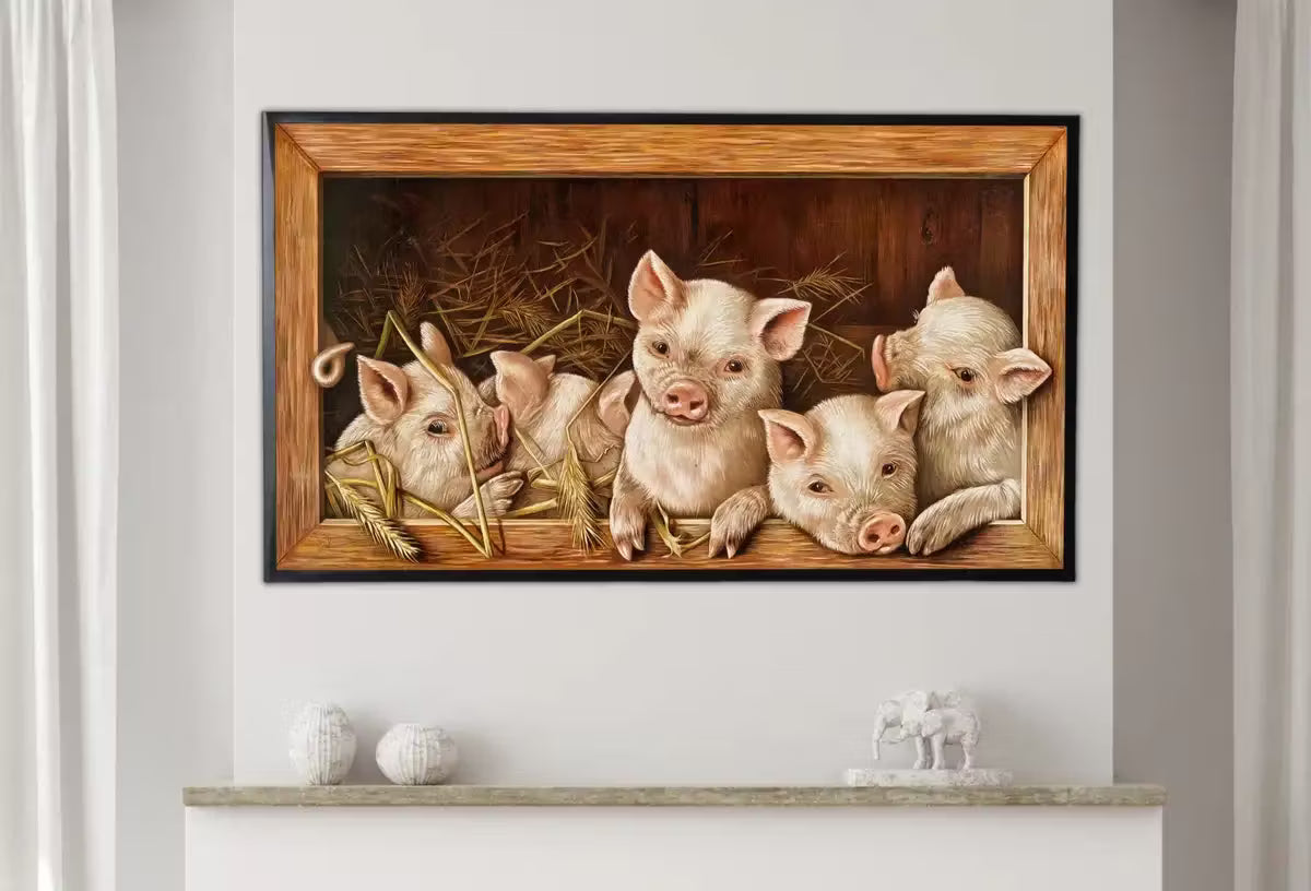 Samsung Frame TV Art 4K The Prize Piggies. Farm Animals Pigs Vintage Painting. Instant Download Art for the Samsung Frame TV. Art for TV – Frame TV  Art