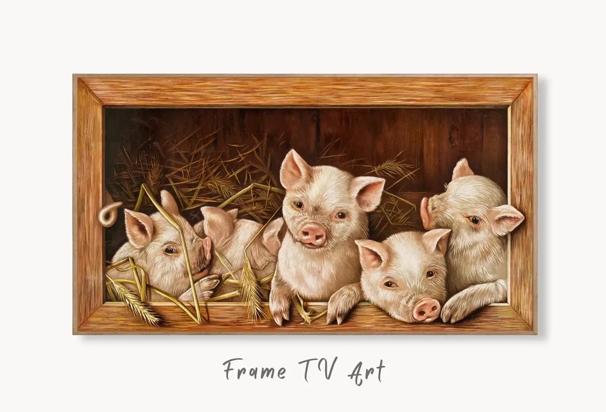 Samsung Frame TV Art 4K The Prize Piggies. Farm Animals Pigs Vintage Painting. Instant Download Art for the Samsung Frame TV. Art for TV – Frame TV  Art