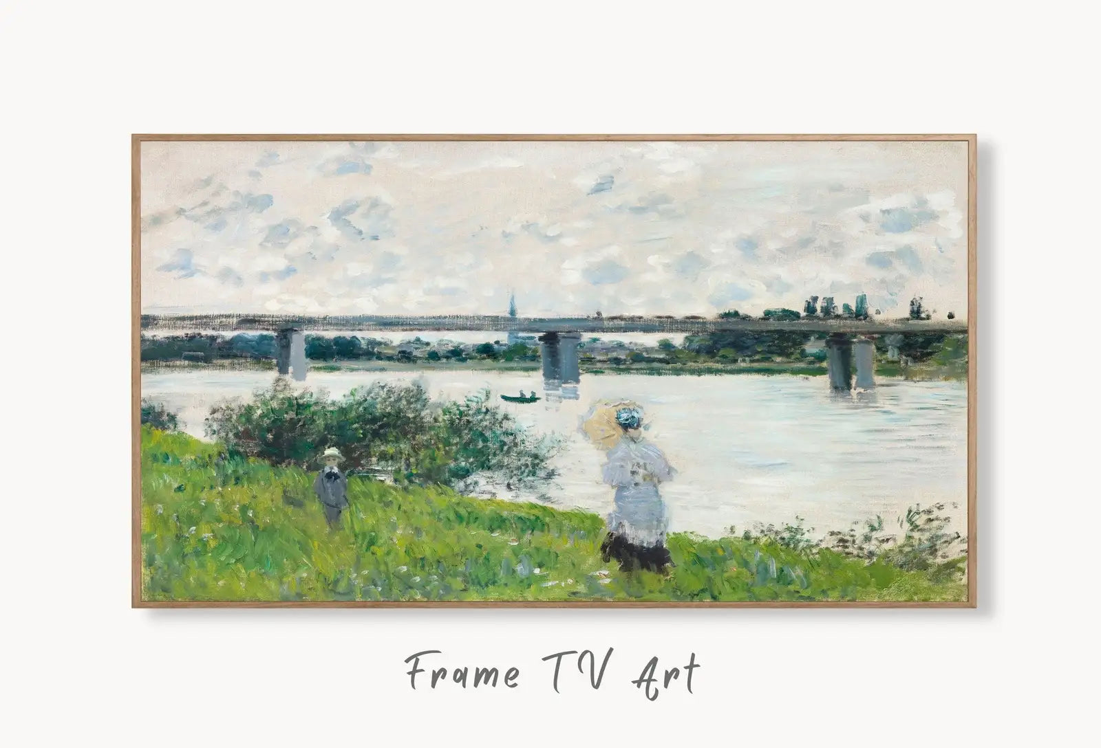 Samsung Frame TV Art 4K The Promenade Famous Claude Monet Painting. Instant Download Landscape Wall Art for the Frame TV. Vintage Wall Art displayed on Samsung Frame TV on a living room wall.