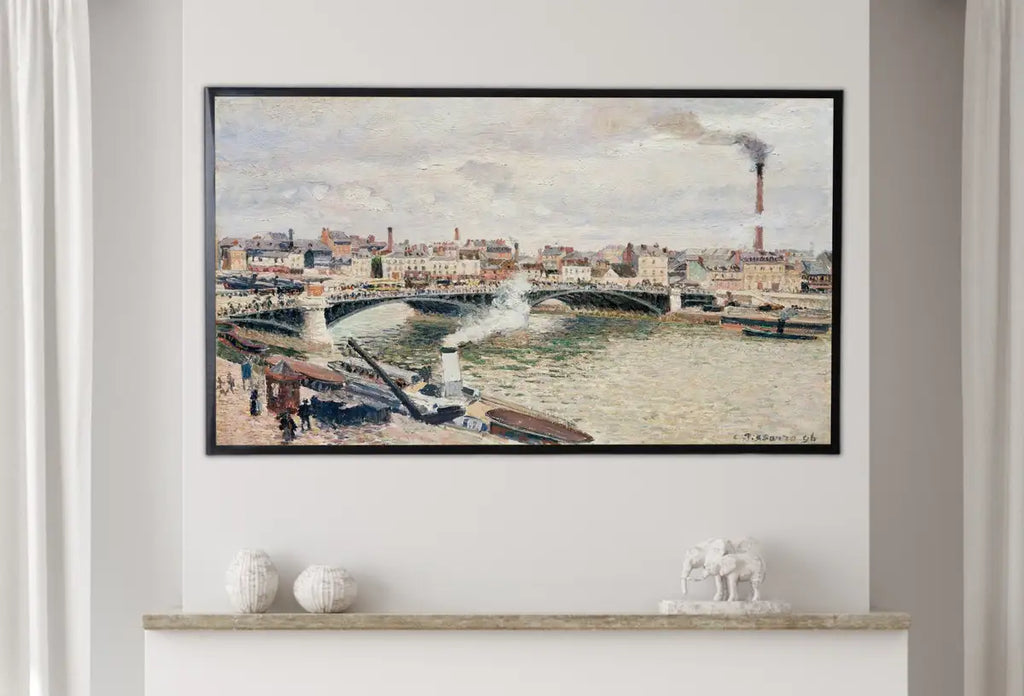 Detail view of artwork from Samsung Frame TV Art 4K The Seine River in Rouen European French City Painting. Instant Download Vintage Art for Samsung Frame TV. TV Art. (variation 1)