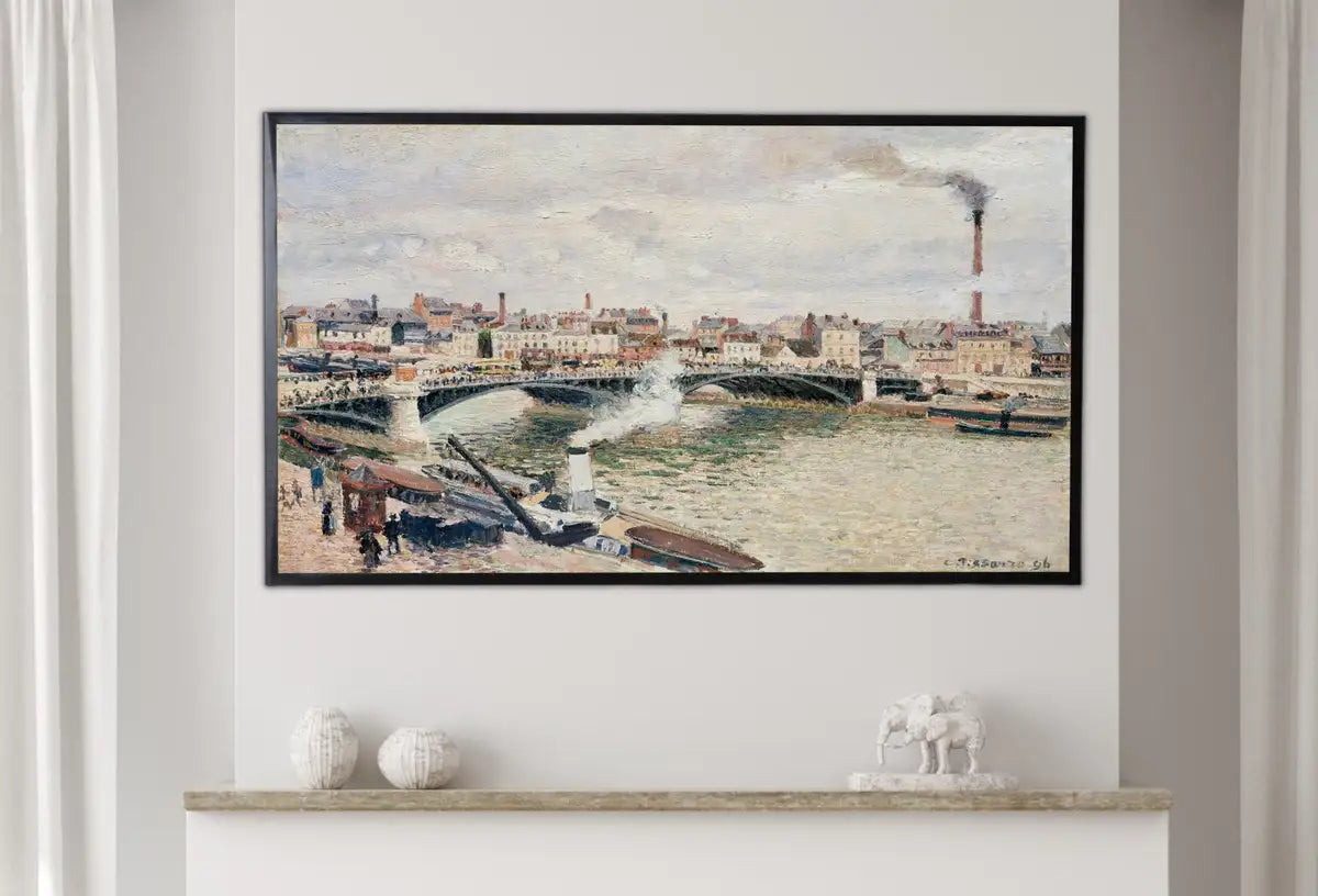 Detail view of artwork from Samsung Frame TV Art 4K The Seine River in Rouen European French City Painting. Instant Download Vintage Art for Samsung Frame TV. TV Art. (variation 1)