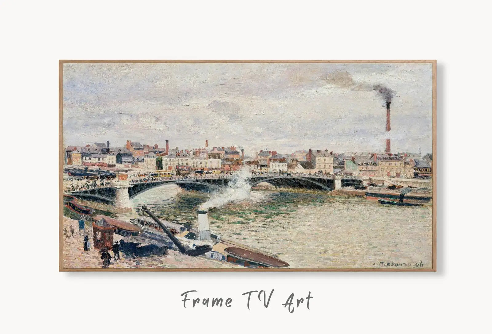 Samsung Frame TV Art 4K The Seine River in Rouen European French City Painting. Instant Download Vintage Art for Samsung Frame TV. TV Art displayed on Samsung Frame TV on a living room wall.