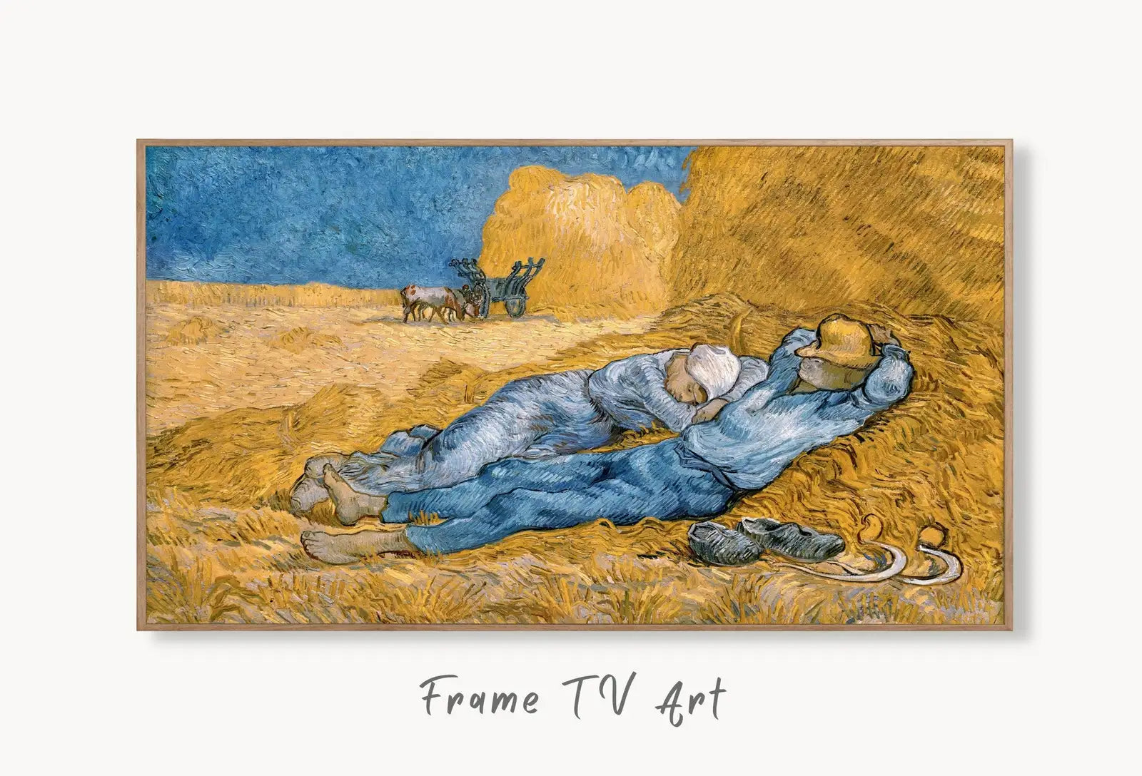 Samsung Frame TV Art 4K The Siesta Famous van Gogh Painting. Instant Download Vintage Farmhouse Landscape for the Frame TV. Country Decor displayed on Samsung Frame TV on a living room wall.