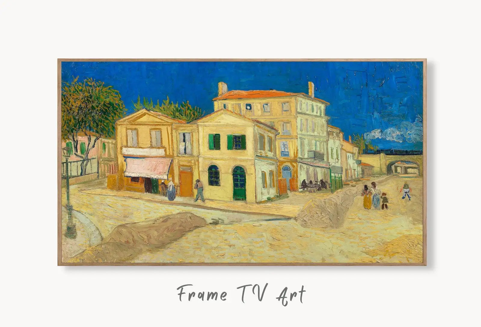 Samsung Frame TV Art 4K The Yellow House Famous Painting by Vincent van Gogh. Instant Download van Gogh Art for Frame TV. Vintage Wall Art displayed on Samsung Frame TV on a living room wall.
