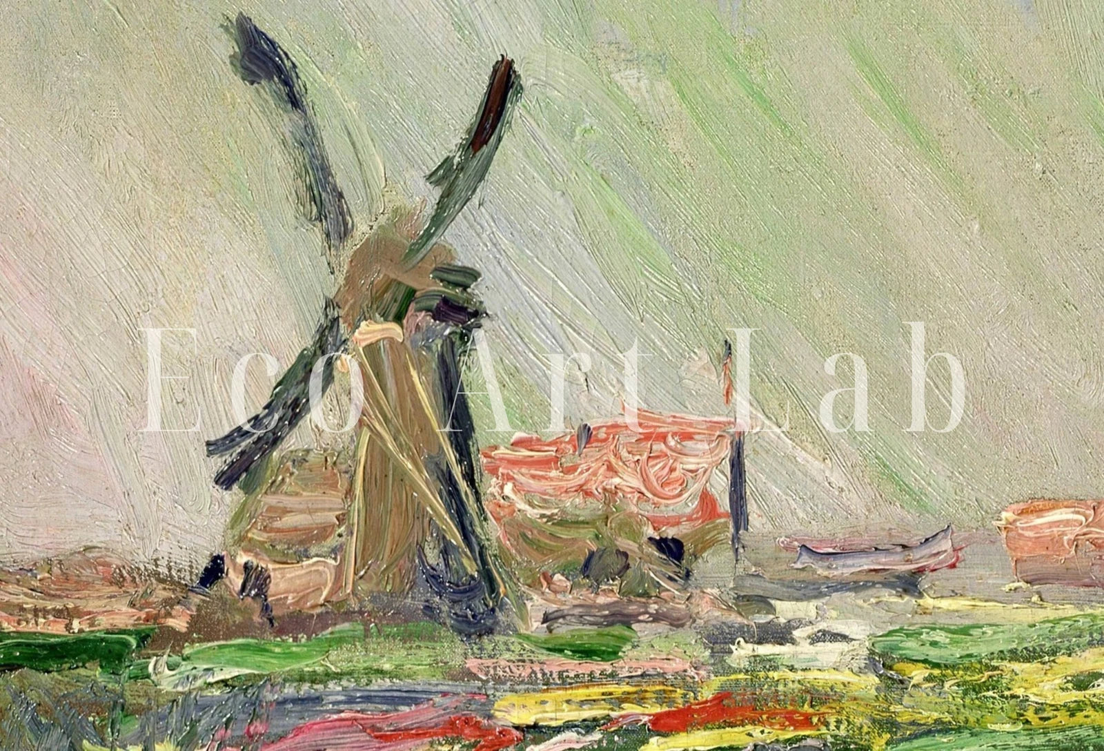 Detail view of artwork from Samsung Frame TV Art 4K Tulip Field Famous Claude Monet Painting. Instant Download Vintage Art for Samsung Frame TV. Claude Monet Art for TV. (variation 2)