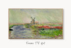 Samsung Frame TV Art 4K Tulip Field Famous Claude Monet Painting. Instant Download Vintage Art for Samsung Frame TV. Claude Monet Art for TV displayed on Samsung Frame TV on a living room wall.