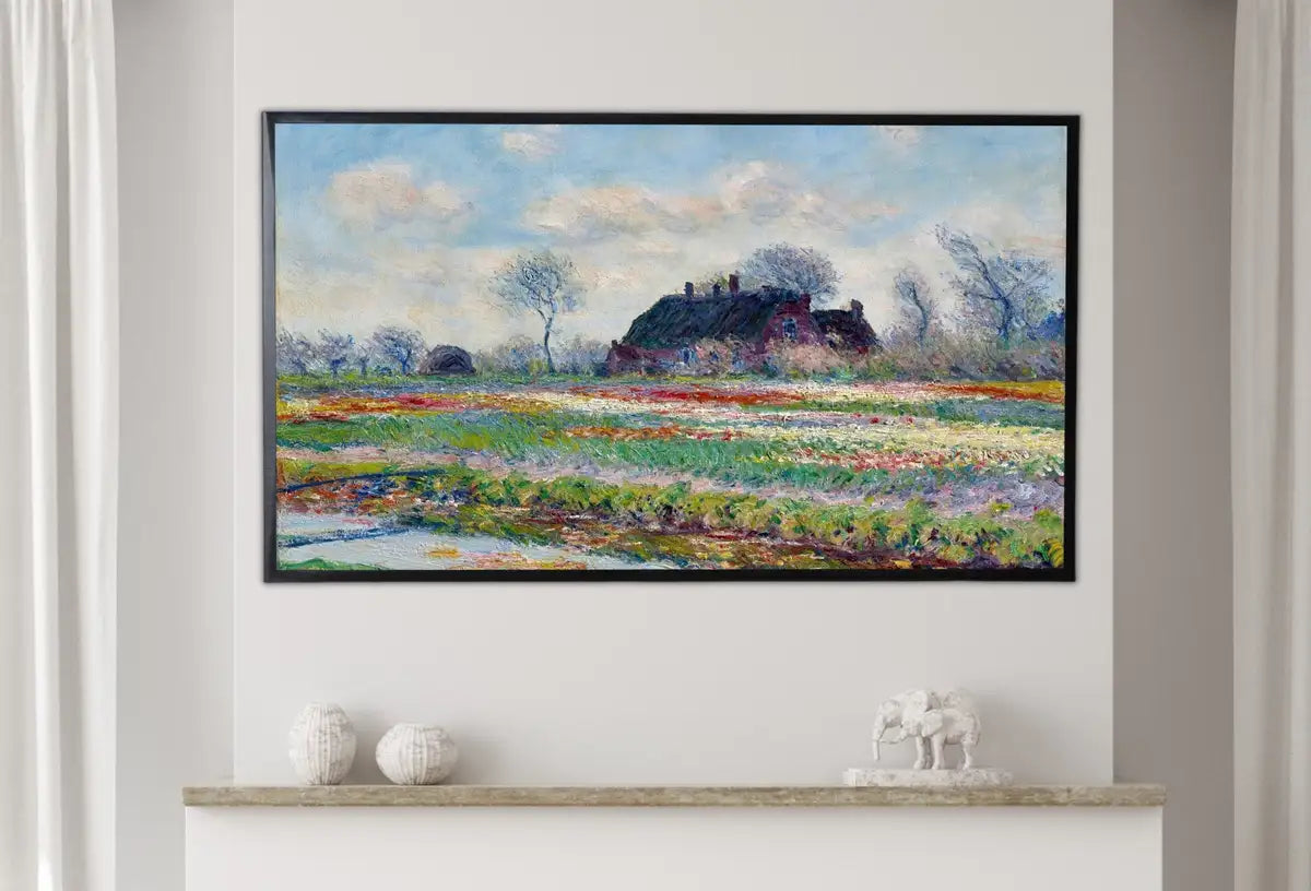 Detail view of artwork from Samsung Frame TV Art 4K Tulip Fields Famous Claude Monet Painting. Instant Download Landscape Wall Art for the Frame TV. Vintage Wall Art. (variation 2)