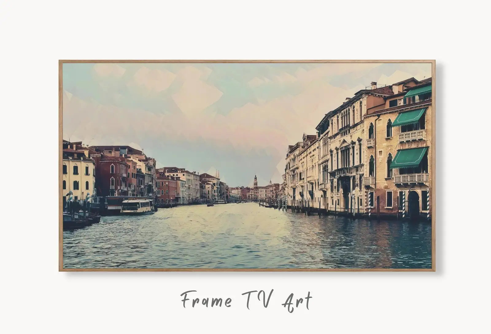 Samsung Frame TV Art 4K Venice Grand Canal Digital Painting. Instant Download Art for TV. Colorful Frame TV Art. Italy Landscape Painting displayed on Samsung Frame TV on a living room wall.