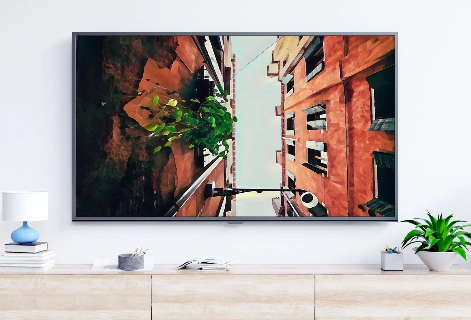Included artwork preview showing first selection of artworks from Samsung Frame TV Art 4K Venice Neighborhood Architecture Painting. Instant Download Art for TV. Colorful Frame TV Art. Alleyway Digital Art.