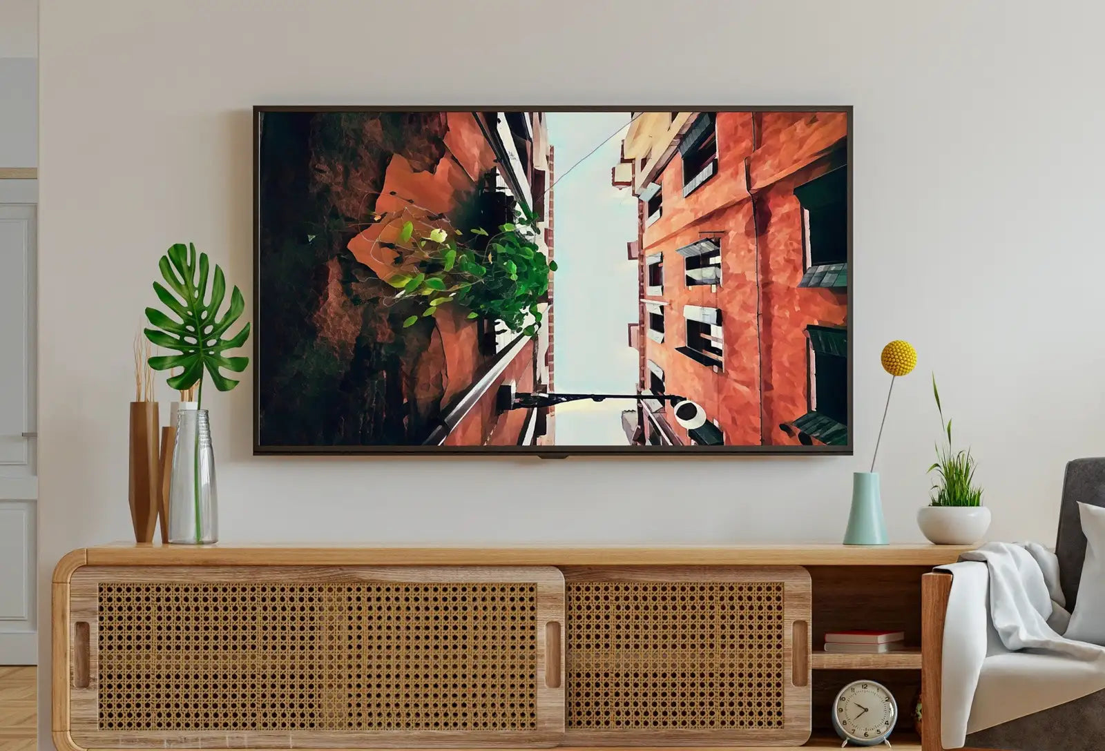 Detail view of artwork from Samsung Frame TV Art 4K Venice Neighborhood Architecture Painting. Instant Download Art for TV. Colorful Frame TV Art. Alleyway Digital Art. (variation 1)